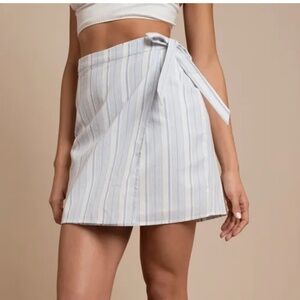 Tobi Blue and White Striped Print Wrap Mini Skirt (S)